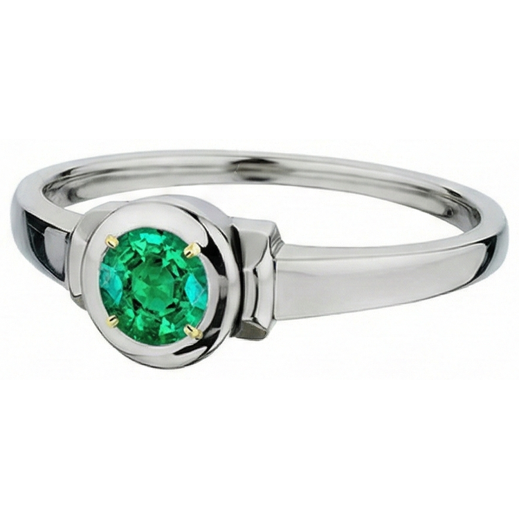 Émeraude Colombienne Bague avec Gemme 1-carats Or Bicolore 14 Carats – vue d'angle