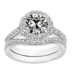 Taille Old Mine Diamant Bague de Demande en Or Blanc 14 Carats