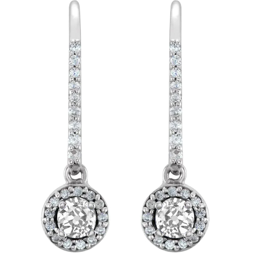 Brillant Coussin Antique Pendants d'Oreilles en Or Blanc 14 Carats – vue principale