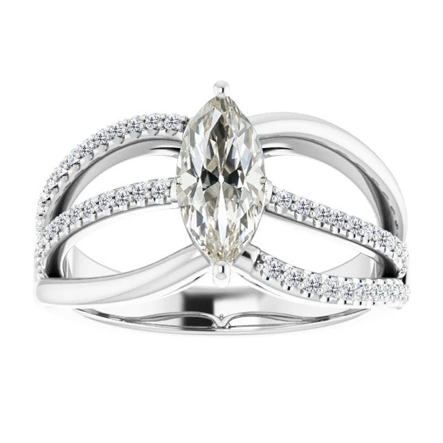Taille Marquise Diamant bague en Or Blanc 14 Carats – vue principale