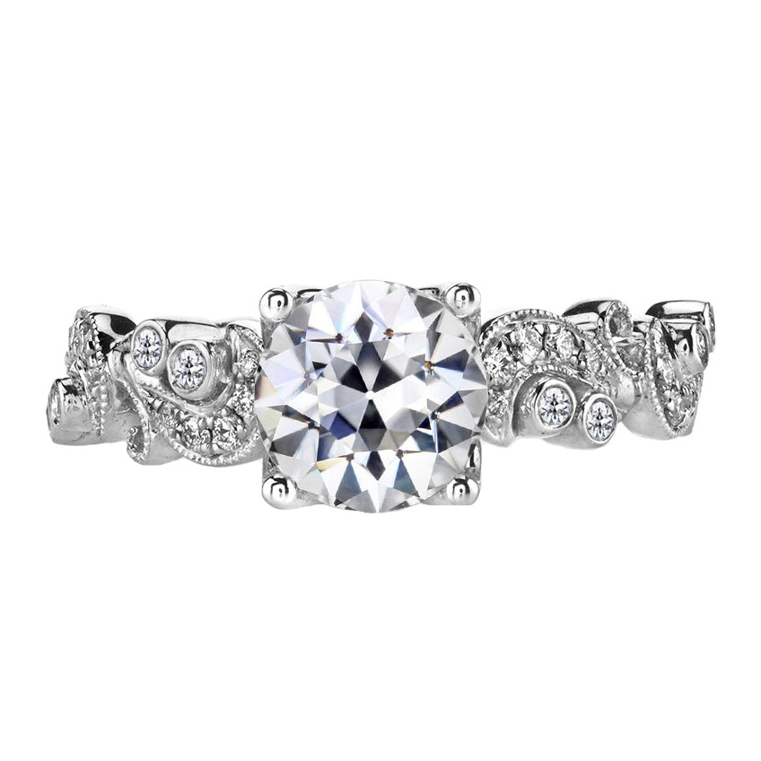 Brillant Taille Old Mine Bague Solitaire avec Accents en Or Blanc 14 Carats – vue principale