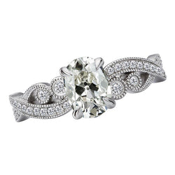 Taille Old Mine Diamant Bague Solitaire avec Accents en Or 14K