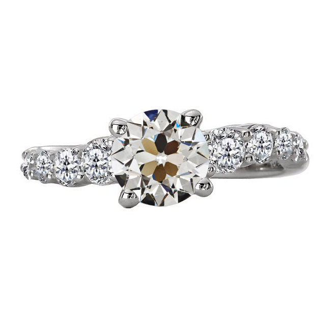 Coussin Antique Diamant Fin bague en Or Blanc 14 Carats – vue principale