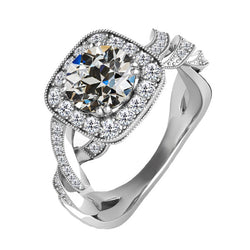 Diamant Bague de Fiançailles Halo – Or Blanc 14 Carats 3,50