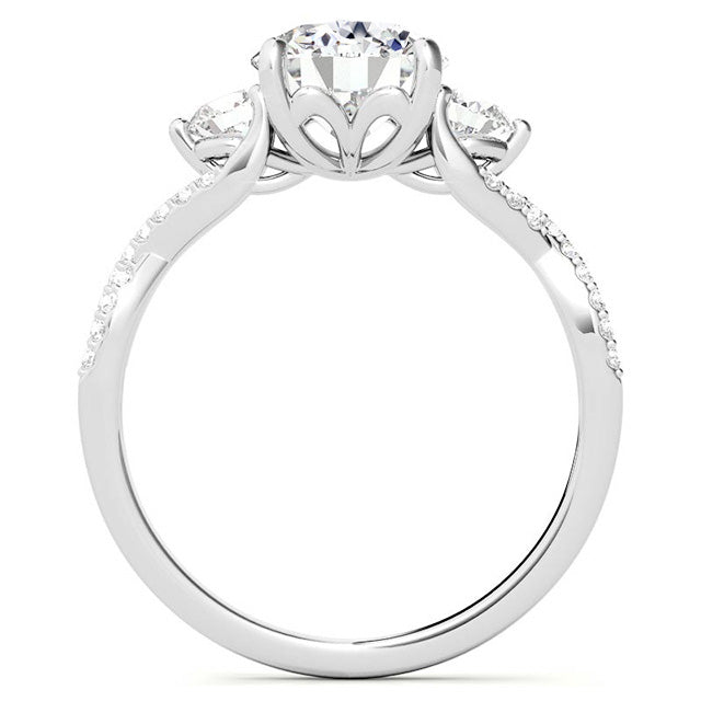 Diamant Fin Taille Old Mine Bague Solitaire avec Accents en Or Blanc 14 Carats – vue d'angle