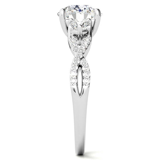 Diamant Fin Bague Solitaire avec Accents – vue de côté