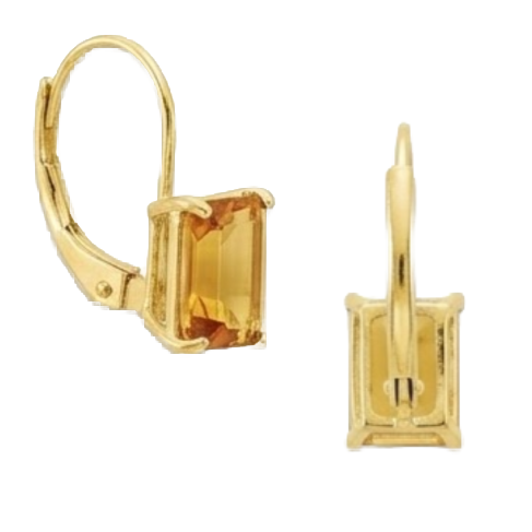 Taille Émeraude Citrine bague en Or 14K Jaune – vue de face