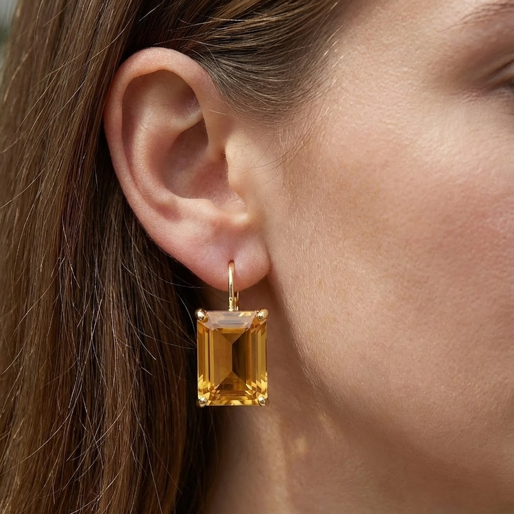 Haut de gamme Citrine Gemstone Earring 40,00 carats – vue de côté