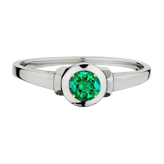 Taille Brillant Émeraude Colombienne bague en Or Bicolore 14 Carats – vue principale