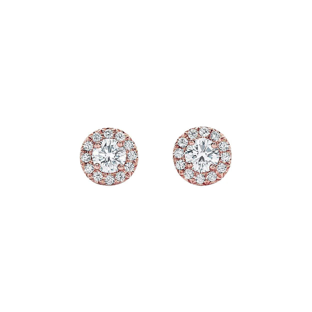 Lady 1.50 Carats Véritable Diamants Boucles D'Oreilles Halo Or Rose 14K