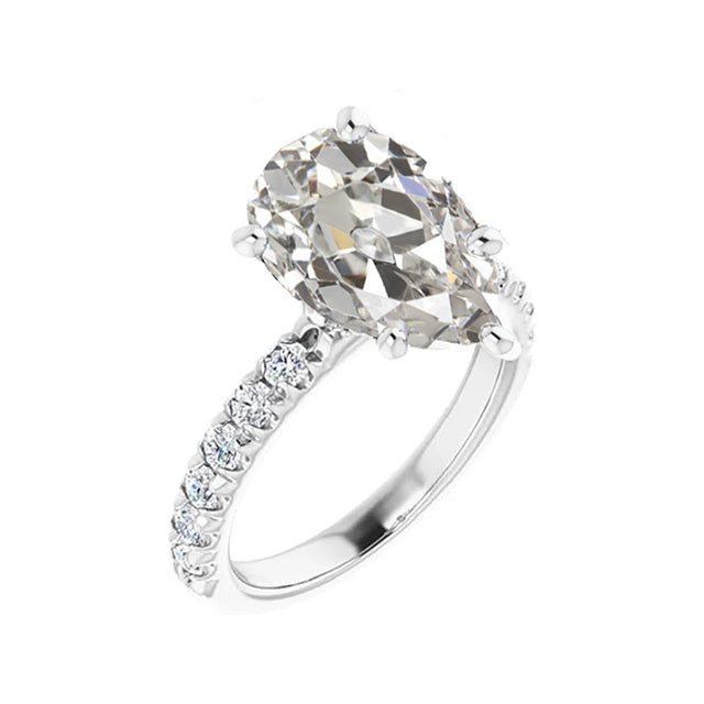 Taille Old Mine Diamant bague en Or Blanc 14 Carats – vue de face