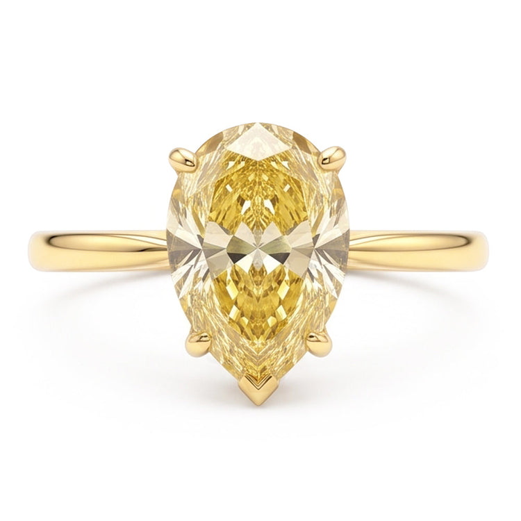 Bague de Fiançailles Solitaire en Larimar et Diamant Poire Jaune Fantaisie Naturel 2 Carats en Or 18 Carats
