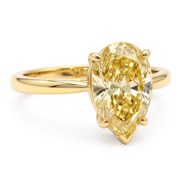 Bague de Fiançailles Solitaire en Larimar et Diamant Poire Jaune Fantaisie Naturel 2 Carats en Or 18 Carats