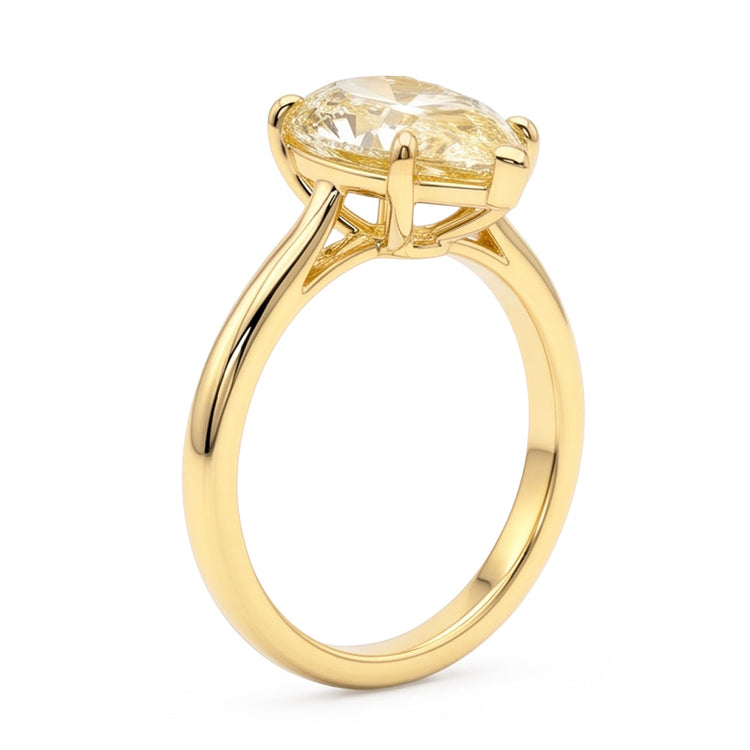 Bague de Fiançailles Solitaire Larimar et Diamant Poire Jaune Fantaisie Naturel 2 Carats en Or 18K