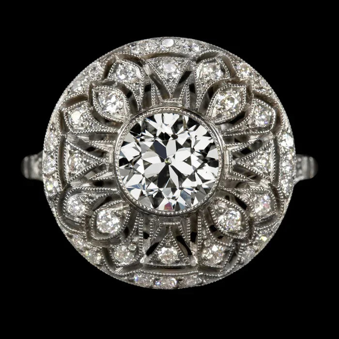 Like Edwardian Jewelry Halo Ring Round Old Miner Réel Diamond Bezel Ensemble