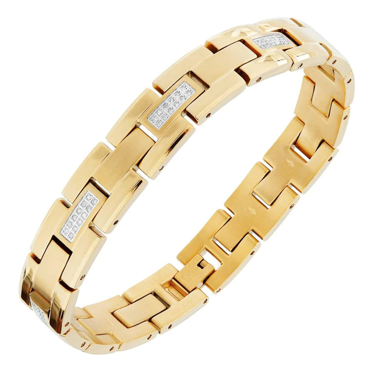 Link Bracelet Homme Magnifique Petit 1.80 Carats Authentique Diamants YG 14K