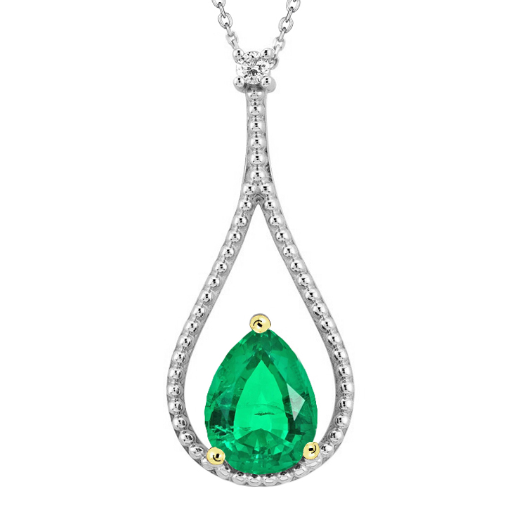Émeraude Collier Pendentif Pierre 1,50 carats Or Bicolore 14 Carats – vue principale