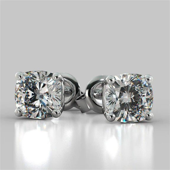 Lot De 4 Clous D'oreilles Réel Diamant Solitaire Taille Coussin 2 Carats