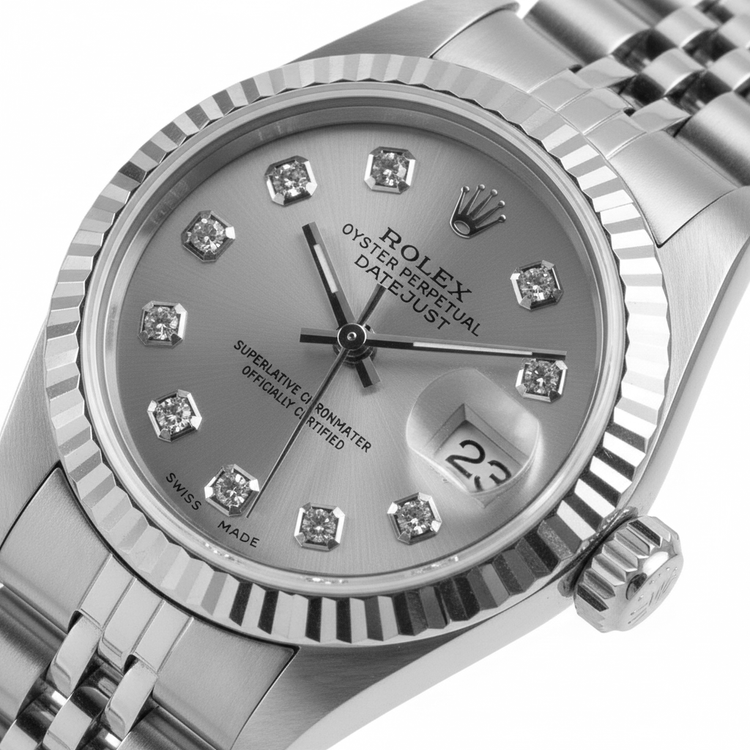 Lunette Argent Cadran Diamant Rolex Datejust Montre Femme acier inoxydable Bracelet
