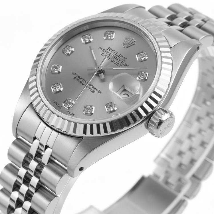 Lunette Argent Cadran Diamant Rolex Datejust Montre Femme acier inoxydable Bracelet