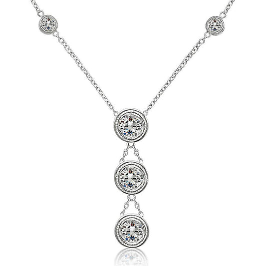 Lunette Sertie Réel Diamant Milligrain 3.15 Ct Collier 46 Cm Or Blanc 14 Carats