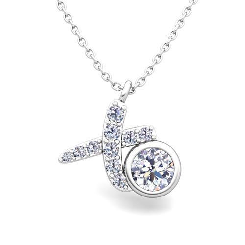 Lunette Sertie Ronde 1.6 Carats Collier Pédant Réel Diamant Or Blanc 14K