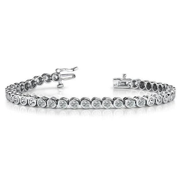 Lunette Sertie Ronde Taille 8 Carats Réel Diamants Bracelet Or Blanc 14K