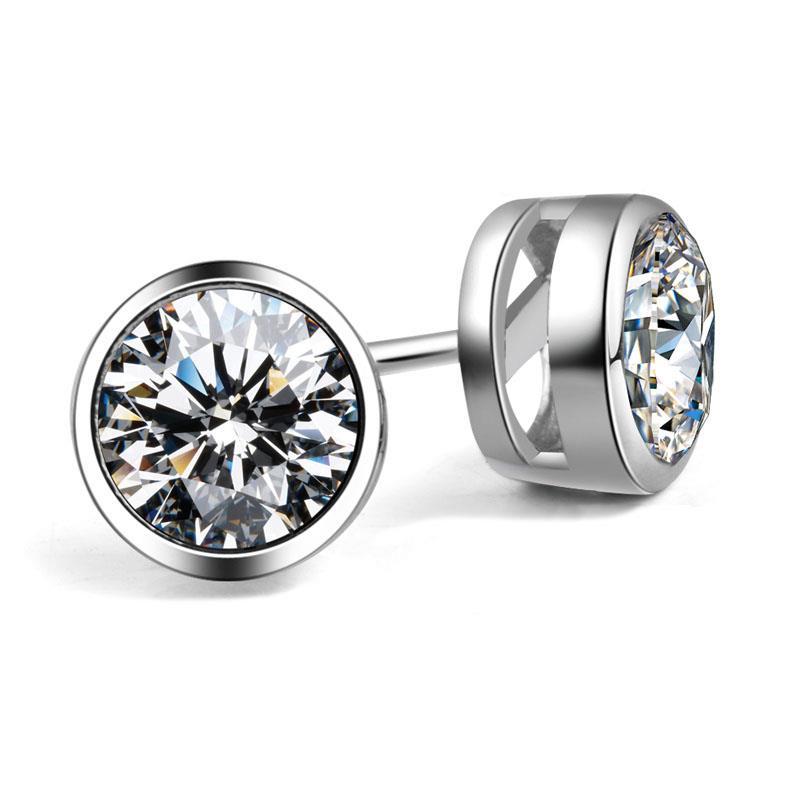 Lunette Sertie Solitaire 3 Ct Réel Diamant Rond Boucle D'Oreille Or Joaillerie Fine