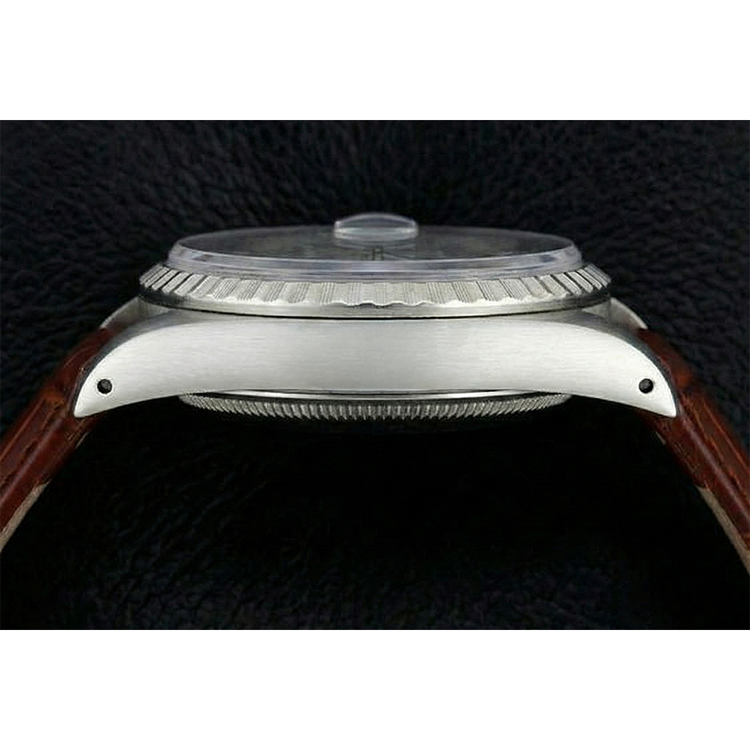 Lunette cannelée Rolex acier inoxydable Montre pour homme Datejust bracelet en cuir marron réglage rapide