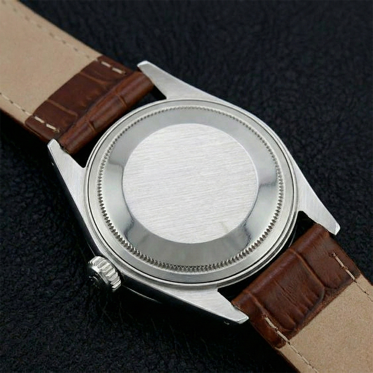 Lunette cannelée Rolex acier inoxydable Montre pour homme Datejust bracelet en cuir marron réglage rapide