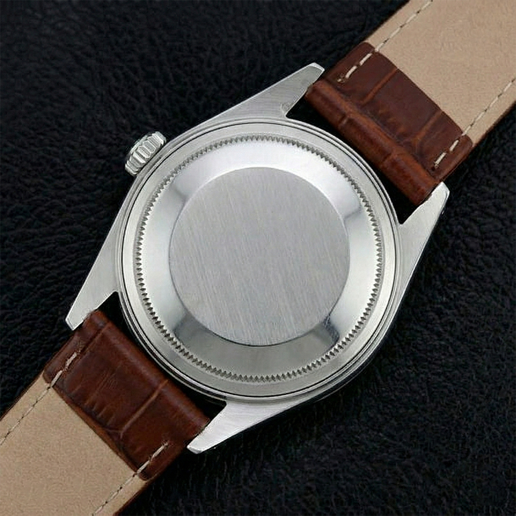 Lunette cannelée Rolex acier inoxydable Montre pour homme Datejust bracelet en cuir marron réglage rapide
