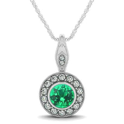 Lunette ronde sertie émeraude Vert et diamants 4.50 carats pendentif pierre précieuse