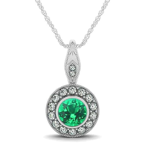 Lunette ronde sertie émeraude Vert et diamants 4.50 carats pendentif pierre précieuse