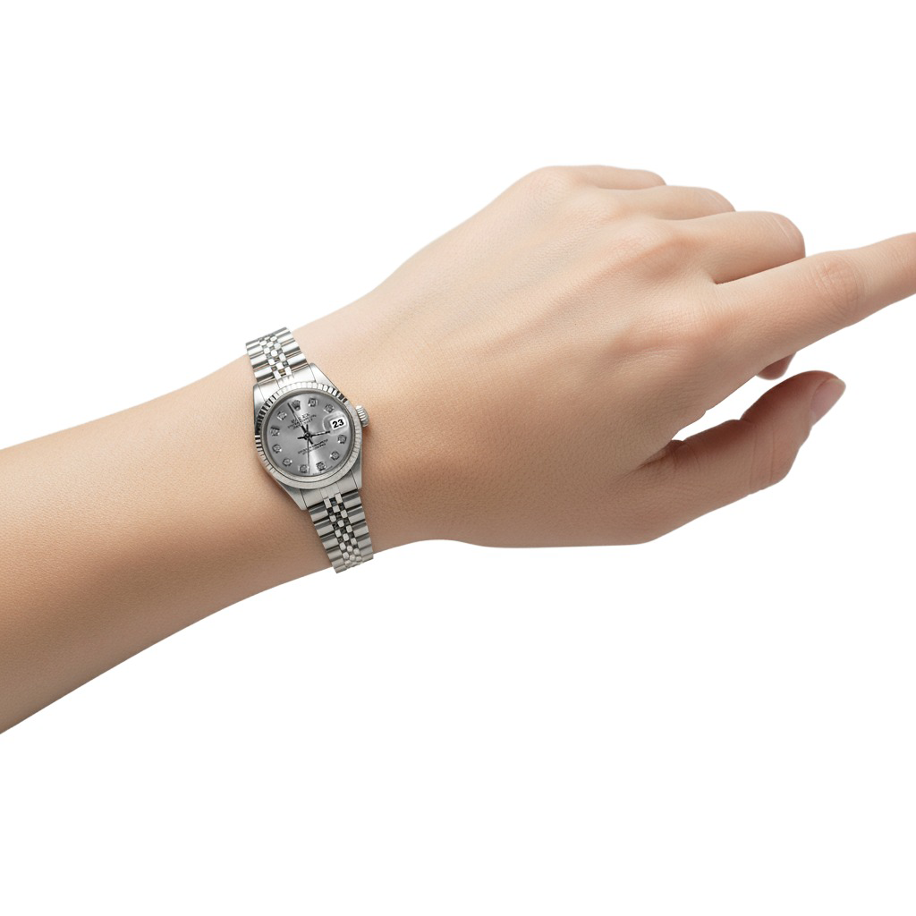 Lunette Argent Cadran Diamant Rolex Datejust Montre Femme acier inoxydable Bracelet P2