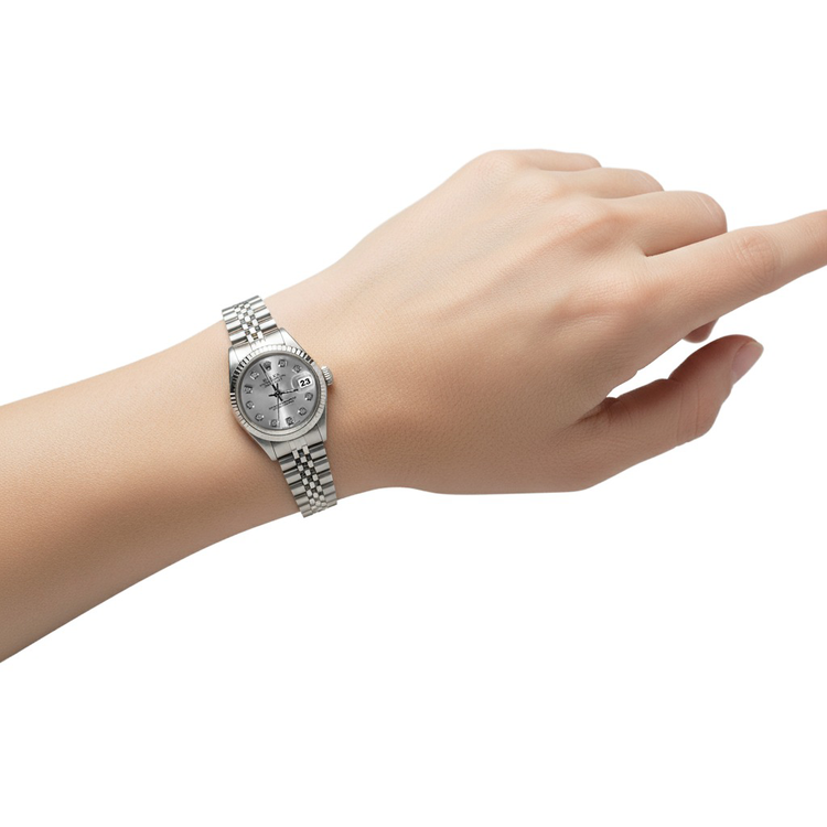 Lunette Argent Cadran Diamant Rolex Datejust Montre Femme acier inoxydable Bracelet P2