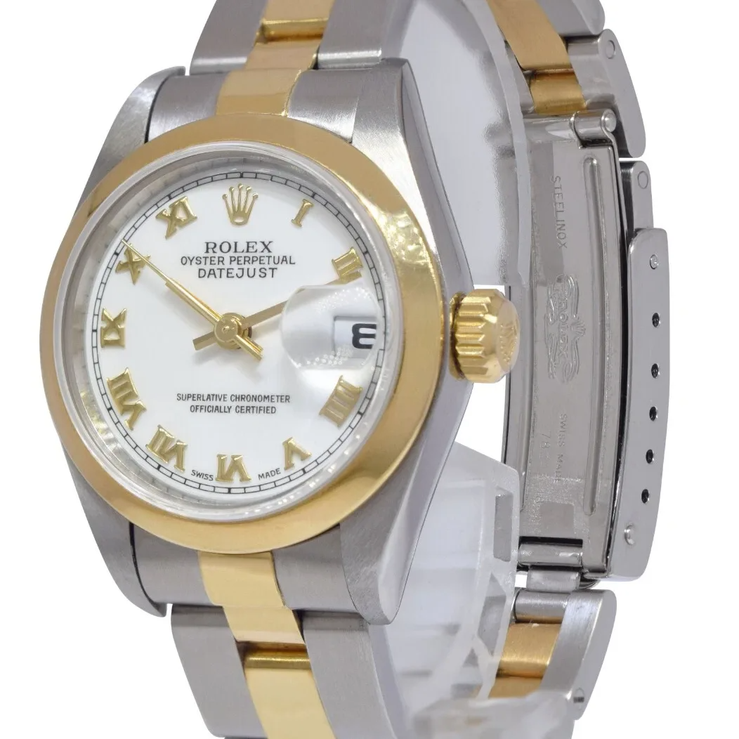 Lunette Cadran Romain Blanc Regarder Rolex Datejust acier inoxydable & Bracelet Or