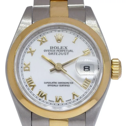Lunette Cadran Romain Blanc Regarder Rolex Datejust acier inoxydable & Bracelet Or