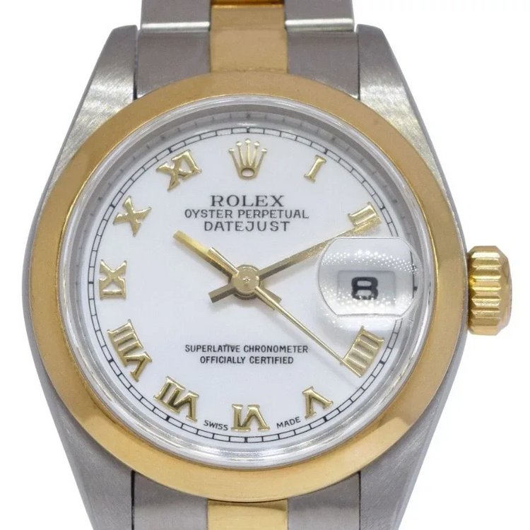 Lunette Cadran Romain Blanc Regarder Rolex Datejust acier inoxydable & Bracelet Or