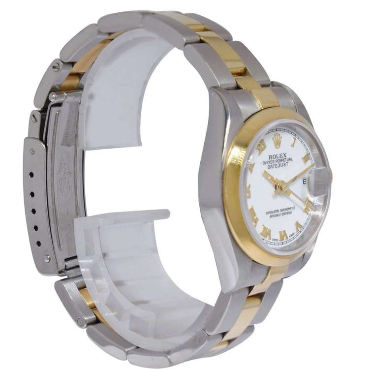 Lunette Cadran Romain Blanc Regarder Rolex Datejust acier inoxydable & Bracelet Or