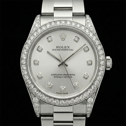 Lunette Diamant Personnalisée Rolex Taille moyenne Sans date 31 mm Montre acier inoxydable