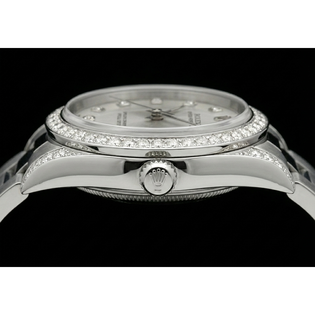 Lunette Diamant Personnalisée Rolex Taille moyenne Sans date 31 mm Montre acier inoxydable