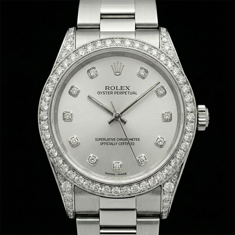 Lunette Diamant Personnalisée Rolex Taille moyenne Sans date 31 mm Montre acier inoxydable