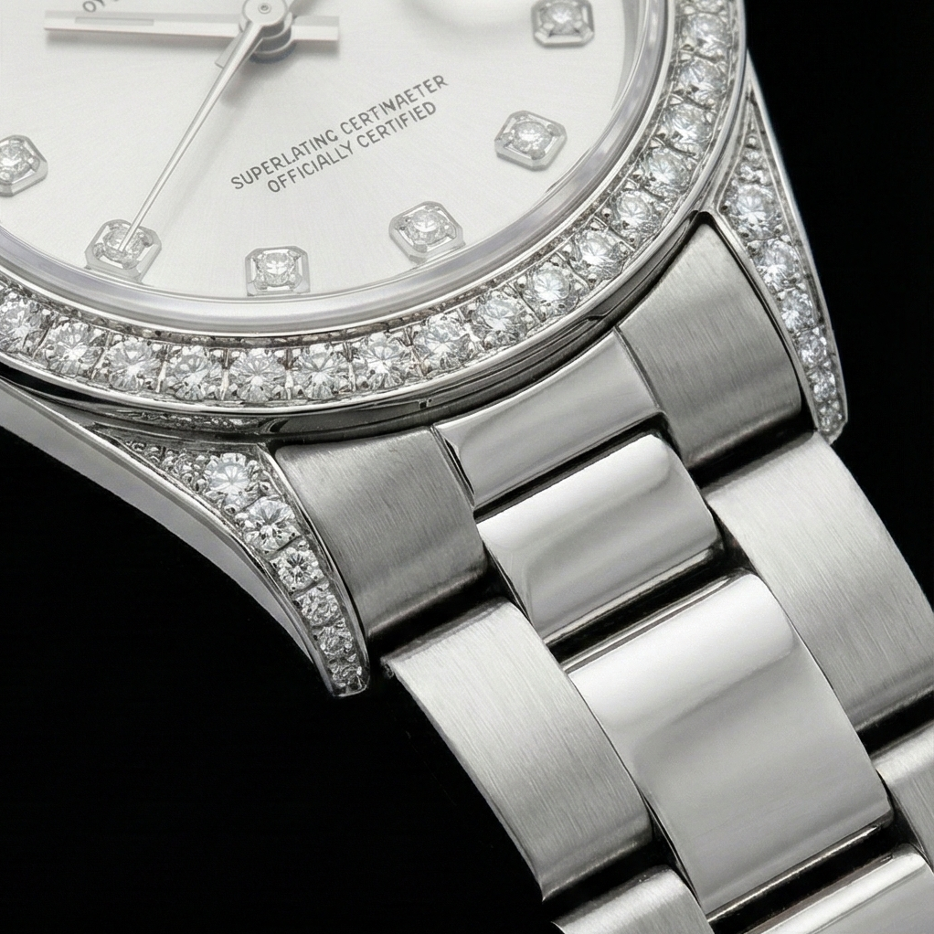 Lunette Diamant Personnalisée Rolex Taille moyenne Sans date 31 mm Montre acier inoxydable