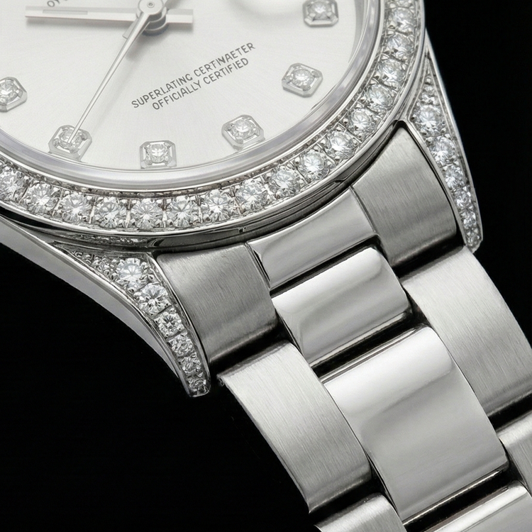 Lunette Diamant Personnalisée Rolex Taille moyenne Sans date 31 mm Montre acier inoxydable