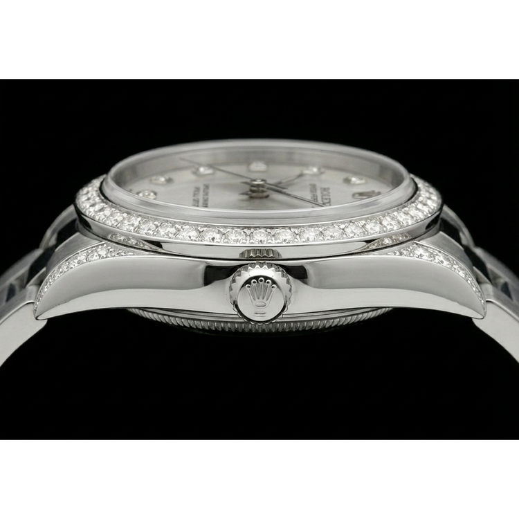 Lunette Diamant Personnalisée Rolex Taille moyenne Sans date 31 mm Montre acier inoxydable