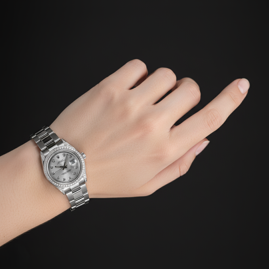 Lunette Diamant Personnalisée Rolex Taille moyenne Sans date 31 mm Montre acier inoxydable P3