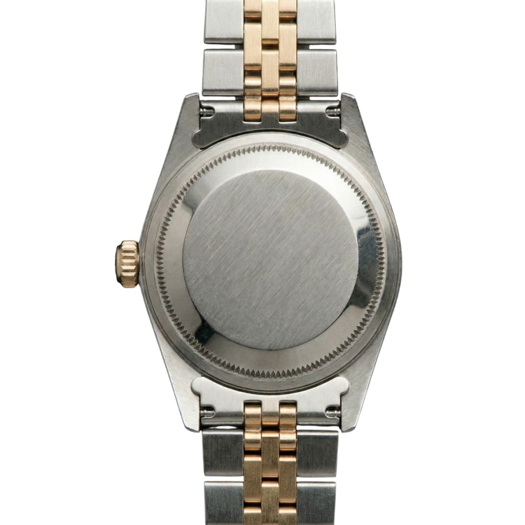 Lunette cannelée Rolex acier inoxydable et or baguette Cadran diamant Montre Datejust