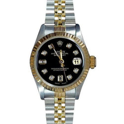 Lunette cannelée Rolex acier inoxydable et or baguette Cadran diamant Montre Datejust