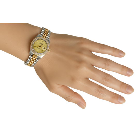 Lunette de diamant jubilé acier inoxydable & Or Rolex Datejust cadran bâton Dame P2
