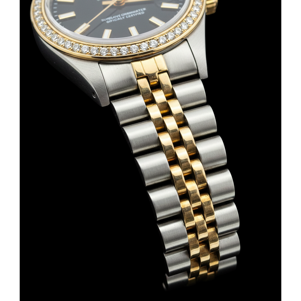 Lunette diamant Montre femme Rolex Datejust Cadran jubilé acier inoxydable & or